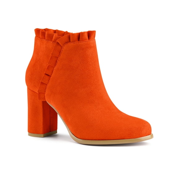 BLISSFUL STEP Women's Ankle Boots Pointed Toe Zip-Up Block Heel Orange 9