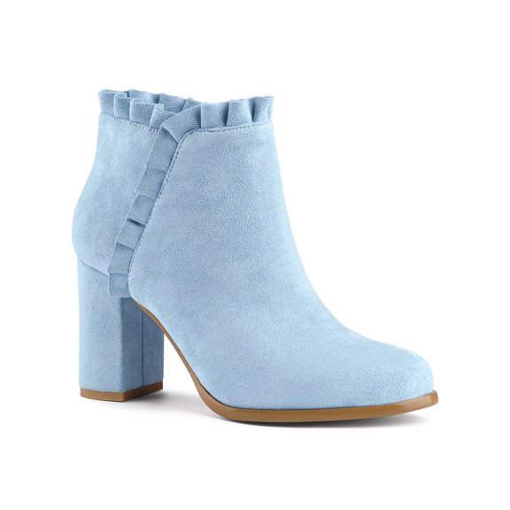 BLISSFUL STEP Valentine's Women's Ankle Boots Pointed Toe Zip-Up Block Heel Sky Blue 7.5