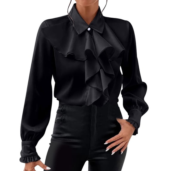 Women's Ruffle Blouse Long Sleeve Collar Neck Button Down Victorian Shirt Tops