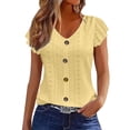 thumbnail image 1 of Women's Ruffle Cap Sleeve V-Neck Eyelet Blouse Button Front Slim Fit Casual Top, 1 of 4
