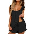 thumbnail image 1 of Women's Ruffle Detail Bridal Pajama Set Stretchy Loose Tanks Top and Drawstring Sleep Shorts Loungewear Sleepwear, 1 of 9