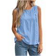 thumbnail image 1 of Women's Ruffle Detail Sleeveless Tank Tops Summer Petite Plain Crew Neck Tee Casual Travel Tops Blue, 1 of 6