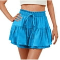 thumbnail image 1 of Women's Ruffle Flowy Shorts Elastic High Waist Cute Summer Clothes Sweet Pettipants Trendy Casual Drawstring Pants (S, Blue), 1 of 7