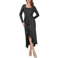thumbnail image 1 of INSPIRE CHIC Women's Dress Ruffle Front Slit Glitter Long Sleeve Cocktail Party Dresse S Black, 1 of 6