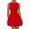 thumbnail image 1 of Women's Ruffle Hem Boat Neck Mini Dress Sleeveless Ruched Corset Short Party Dresses, 1 of 5