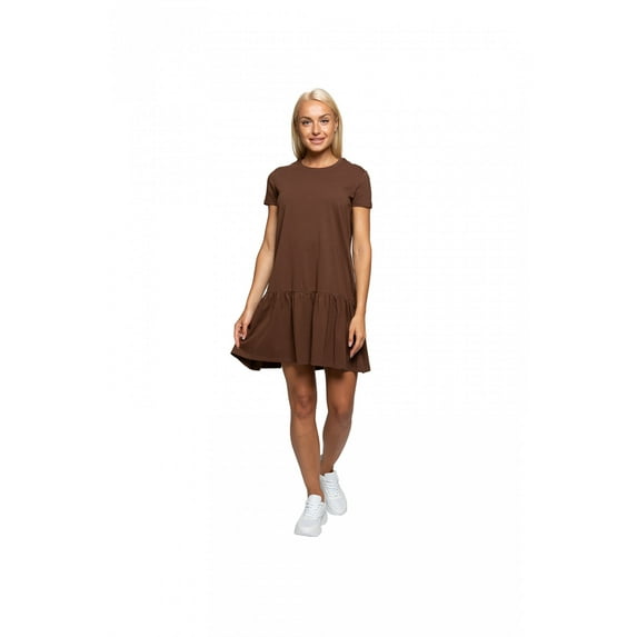 Women's Ruffle Hem Detailed Short Sleeve Dress, L, Brown, by Ambesonne