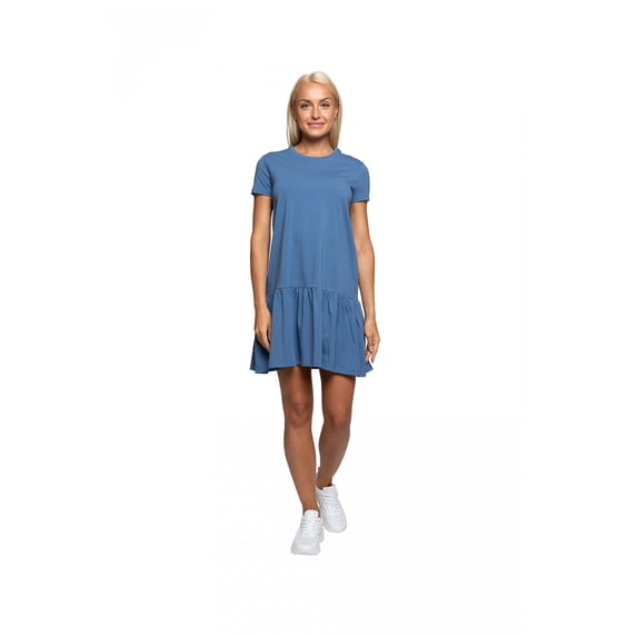 Women's Ruffle Hem Detailed Short Sleeve Dress, S, Slate Blue, by Ambesonne