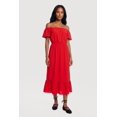 thumbnail image 1 of Women's Ruffle Hem Off The Shoulder Midi Dress with Faux Buttons, 1 of 3