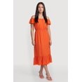 thumbnail image 1 of Women's Ruffle Hem Off The Shoulder Midi Dress with Faux Buttons, 1 of 3