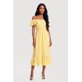 thumbnail image 1 of Women's Ruffle Hem Off The Shoulder Midi Dress with Faux Buttons, 1 of 3