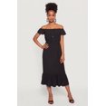 thumbnail image 1 of Women's Ruffle Hem Off The Shoulder Midi Dress with Faux Buttons, 1 of 3