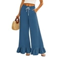 thumbnail image 1 of Women's Ruffle Hem Palazzo Pants, High Waisted Wide Leg Trousers with Pockets, Flowy Summer Beach Long Pants with Drawstring, 1 of 6