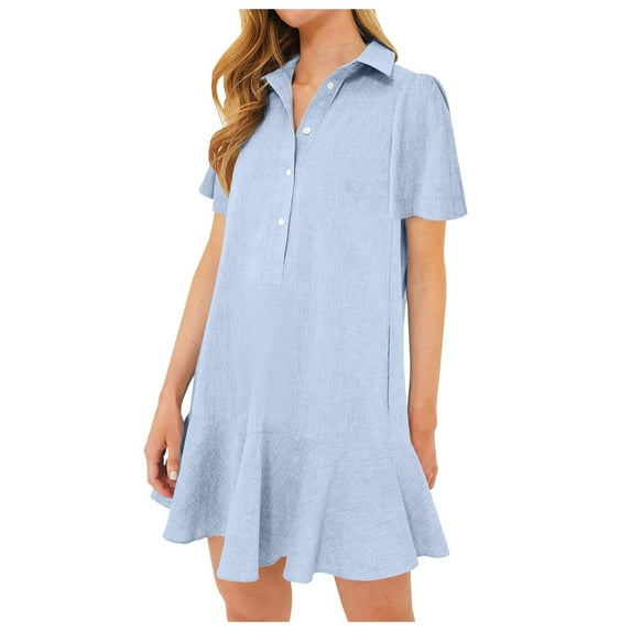 Women's Ruffle Hem Short Sleeve Dress - Casual Summer Midi, Vintage Style - Versatile (S-XXL)