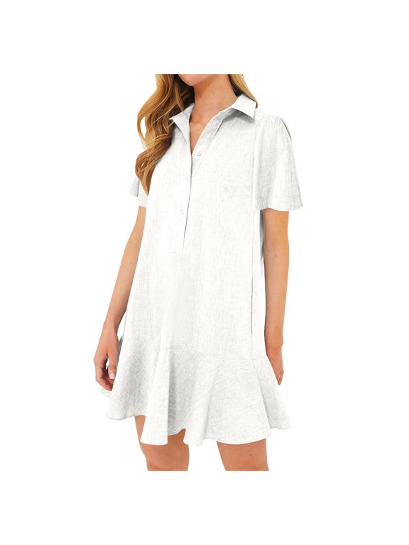 Women's Ruffle Hem Short Sleeve Dress - Casual Summer Midi, Vintage Style - Versatile (S-XXL)
