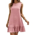 thumbnail image 1 of Women's Ruffle Hem Sleeveless Tank Dress Round Neck Casual Smock Summer Mini Dresses, 1 of 11