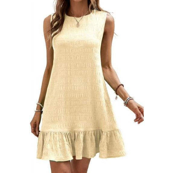 Women's Ruffle Hem Sleeveless Tank Dress Round Neck Casual Smock Summer Mini Dresses