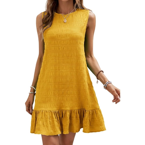 Women's Ruffle Hem Sleeveless Tank Dress Round Neck Casual Smock Summer Mini Dresses