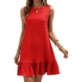 thumbnail image 1 of Women's Ruffle Hem Sleeveless Tank Dress Round Neck Casual Smock Summer Mini Dresses, 1 of 11