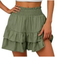 thumbnail image 1 of Women's Ruffle Hem Solid High Waist Shorts Trendy Pleated Wide Leg Shorts Summer Casual Pull-on Daily Lounge Shorts, 1 of 6