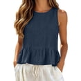 thumbnail image 1 of Women's Ruffle Hem Tank Top, Sleeveless Button Back Summer Vest, Plain Casual Layering Blouse, 1 of 4