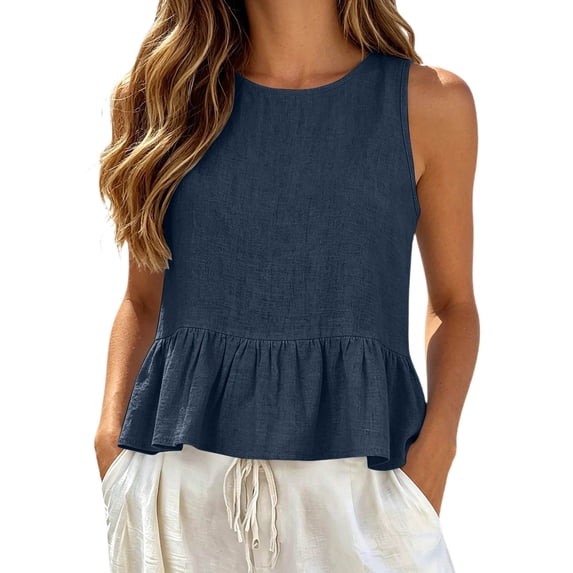 Women's Ruffle Hem Tank Top, Sleeveless Button Back Summer Vest, Plain Casual Layering Blouse