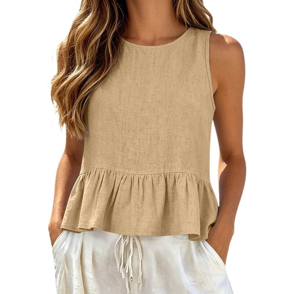 Women's Ruffle Hem Tank Top, Sleeveless Button Back Summer Vest, Plain Casual Layering Blouse