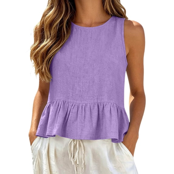Women's Ruffle Hem Tank Top, Sleeveless Button Back Summer Vest, Plain Casual Layering Blouse