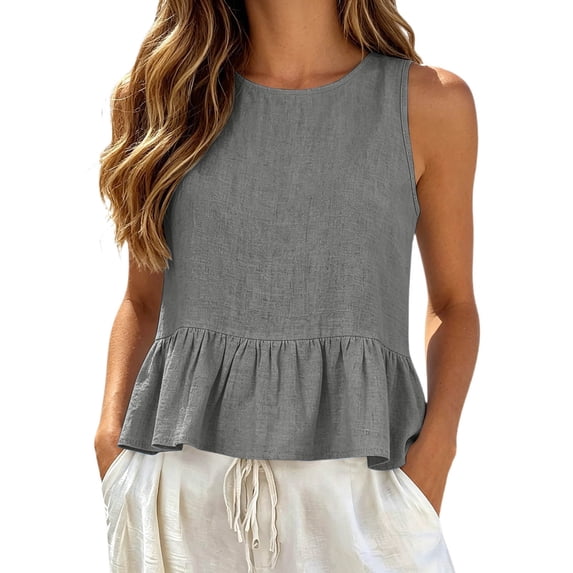 Women's Ruffle Hem Tank Top, Sleeveless Button Back Summer Vest, Plain Casual Layering Blouse