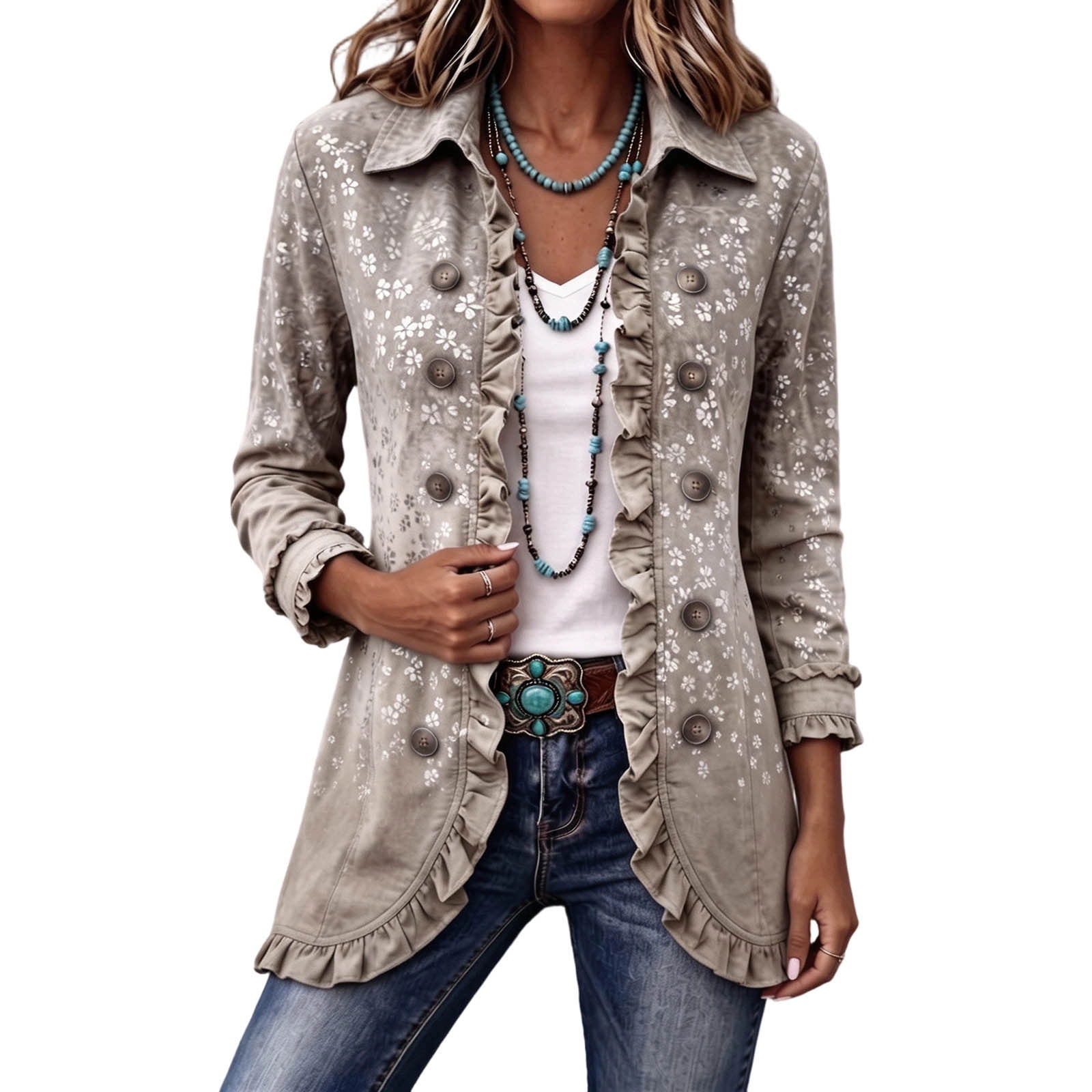 Women's Ruffle Jacket Lapel Double