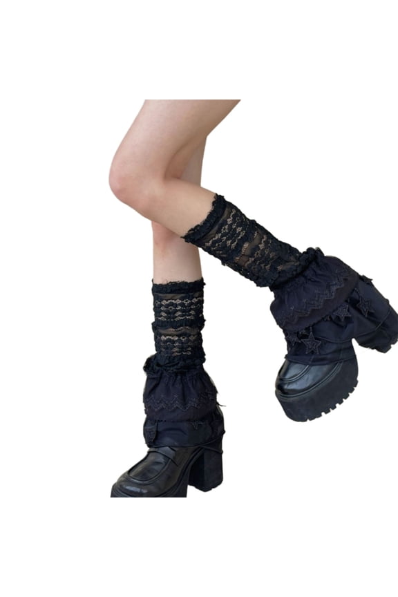 Women's Ruffle Lace Leg Warmer Lovely Sheer Mesh Leg Sleeves Sweet Knee Highs Socks Baggy Cuffs Leg Covers Boot Socks