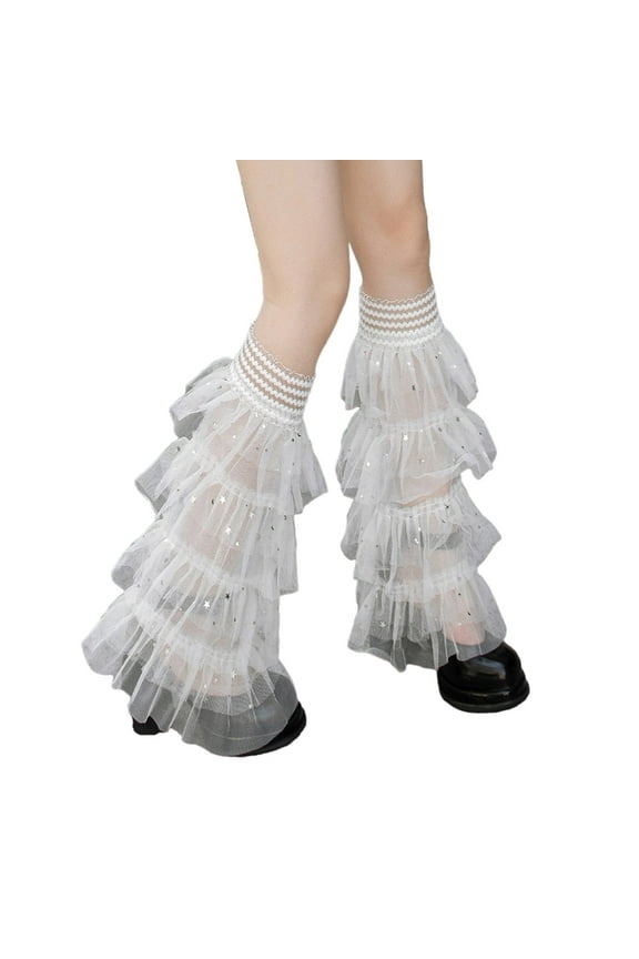 Women's Ruffle Lace Leg Warmers Lovely Sheer Mesh Leg Sleeves Long Thigh High Socks Baggy Cuffs Leg Covers Boot Socks