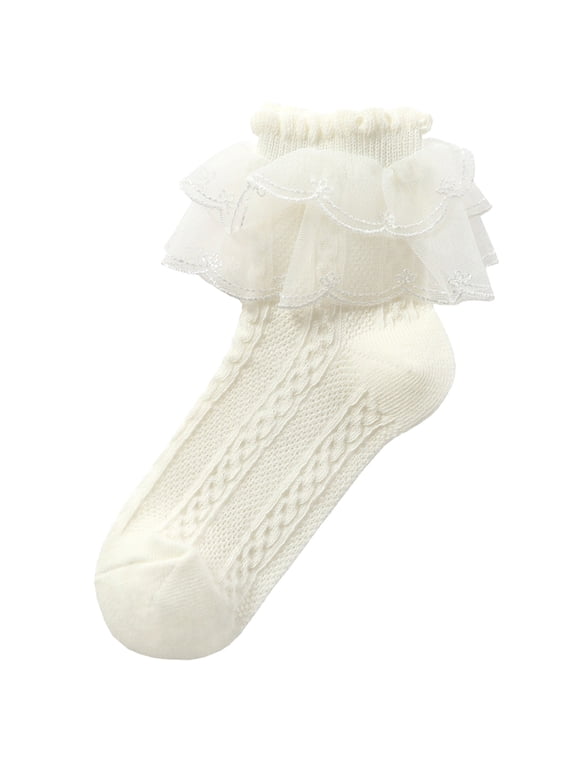 Women's Ruffle Lace Socks Thin High Elasticity Beige L
