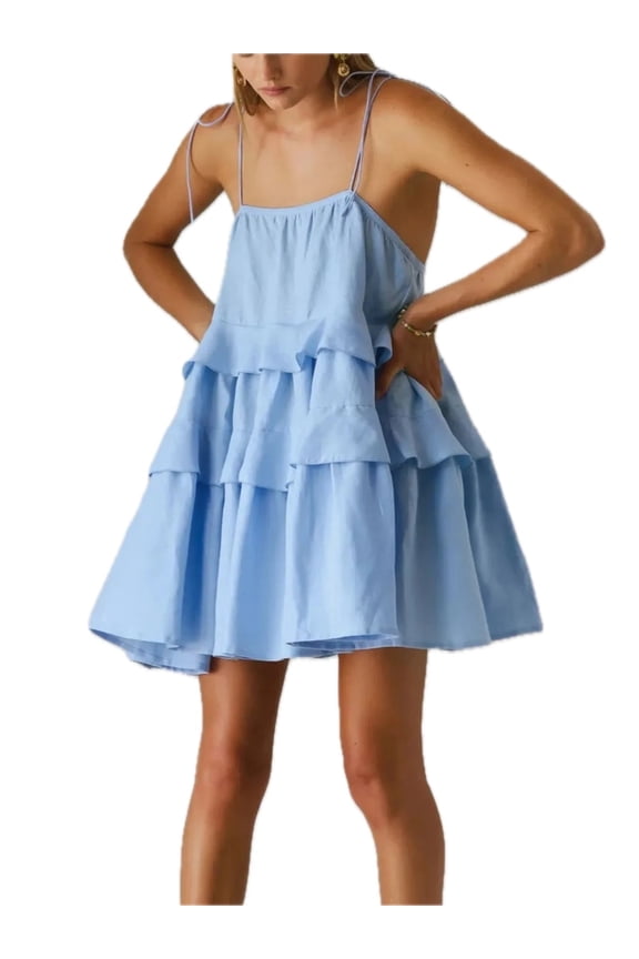 Women's Ruffle Layered Tie Shoulder Cami Dress 100% Cotton Fabric for Effortless Summer Chic Everyday Wear AllDay