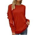 thumbnail image 1 of Women's Ruffle Long Sleeve T-Shirt Round Neck Solid Pullover Plus Size Trendy Casual Tops, 1 of 6