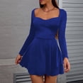 thumbnail image 1 of Women's Ruffle Mini Dress Square Neck Long Sleeve Skater Dress Stretchy Casual Mini Dresses for Teen Girls Blue M, 1 of 7