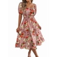 thumbnail image 1 of Women's Ruffle Off Shoulder Floral Midi Smocked Flowy Long Dresses Dress for Summer Spring Beach Pink S, 1 of 10