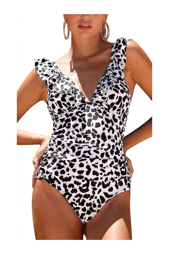 Women's One-Piece Swimsuit Ruffle Bathing Suit with Tummy Control Sexy Monokini Swimwear