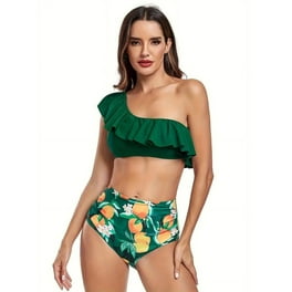 ZAFUL Women Swimsuit Lace Up Flower Strapless Bikini Set Multi-A M