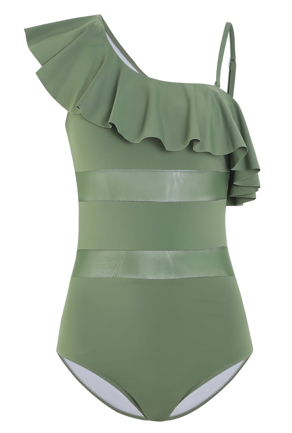 Women's Ruffle One Shoulder Swimsuits One Piece Tummy Control