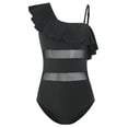 thumbnail image 1 of Women’s Ruffle One Shoulder Swimsuits One Piece Tummy Control Bathing Suit, Black, 1 of 7