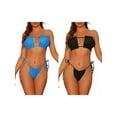 thumbnail image 1 of Women's Ruffle Pleated Push Up Bikini Combination Sets 2 Piece High Cut Tie Side String Bikini Swimsuits Small Black, Blue, 1 of 5