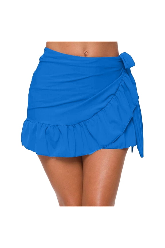 Women's Ruffle Sarongs Beach Wrap Cover Up Swimwear Bikini Bottoms High Waisted Tankini Swim Skirts Swimdress Royal Blue L