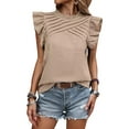 thumbnail image 1 of Women's Ruffle Short Sleeve Pleated Crew Neck Top Pullover, 1 of 6
