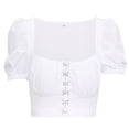 thumbnail image 1 of Women's Ruffle Short Sleeve Tie Up Back Crop Top Off Shoulder Bardot Blouse, 1 of 5