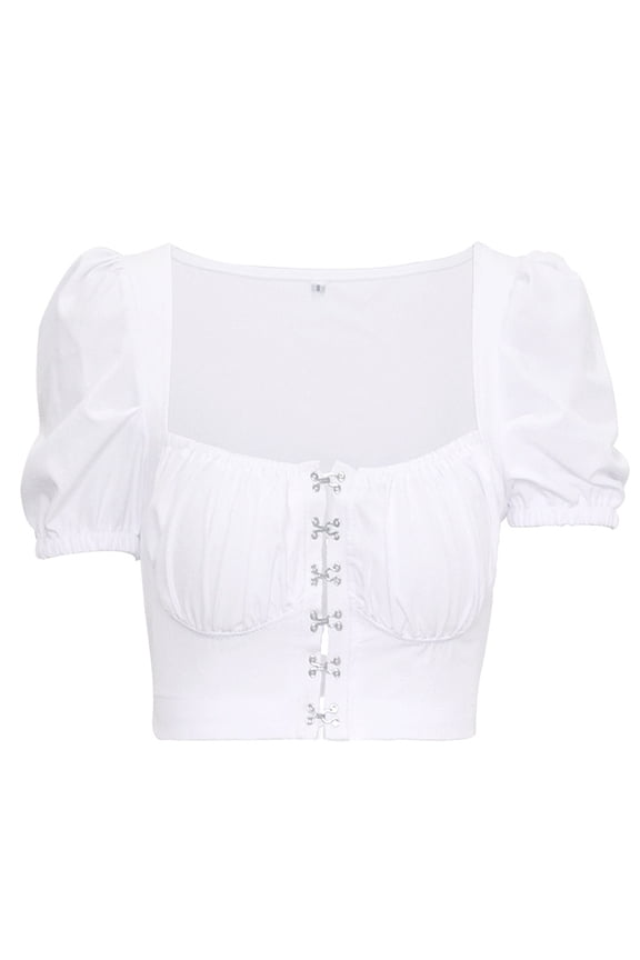 Women's Ruffle Short Sleeve Tie Up Back Crop Top Off Shoulder Bardot Blouse