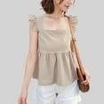 thumbnail image 1 of Women's Ruffle Sleeve Babydoll Top with Square Neckline - Large, Khaki, 1 of 4