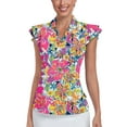 thumbnail image 1 of Women’s Ruffle Sleeve Golf Polo Shirt – Moisture Wicking UPF 50+ Short Sleeve Zip Tennis Top, 1 of 7