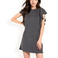 thumbnail image 1 of Women's Ruffle Sleeve Textured Knit Mini Shift Dress- Black,Large, 1 of 7