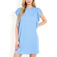 thumbnail image 1 of Women's Ruffle Sleeve Textured Knit Mini Shift Dress- Blue,Small, 1 of 7