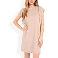 thumbnail image 1 of Women's Ruffle Sleeve Textured Knit Mini Shift Dress- Khaki,X Large, 1 of 7